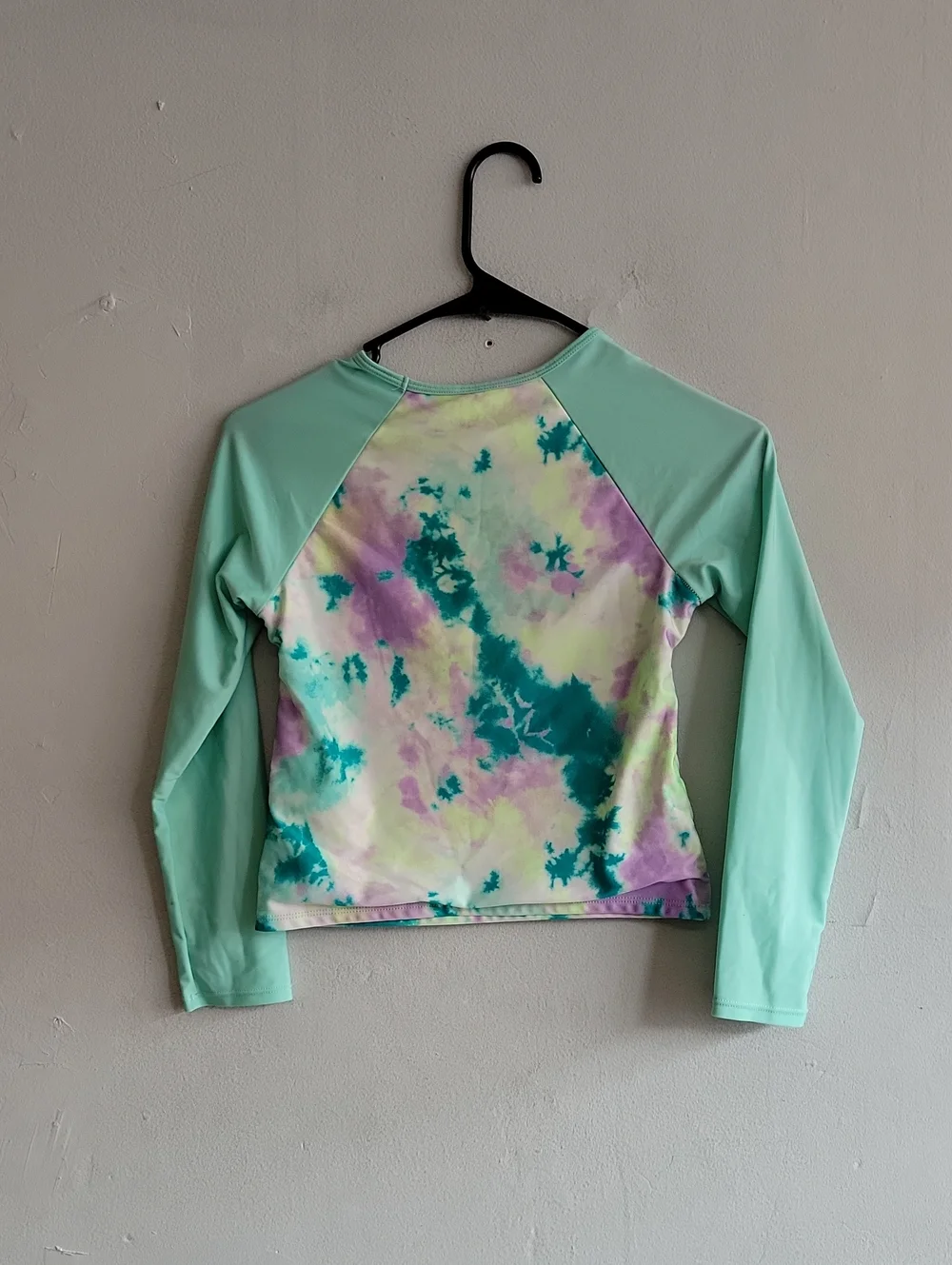 Girl's large 12/14 Justice swim shirt long sleeve teal tie dye